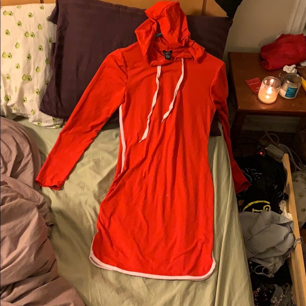Red, Sleek, Hooded Dress.
